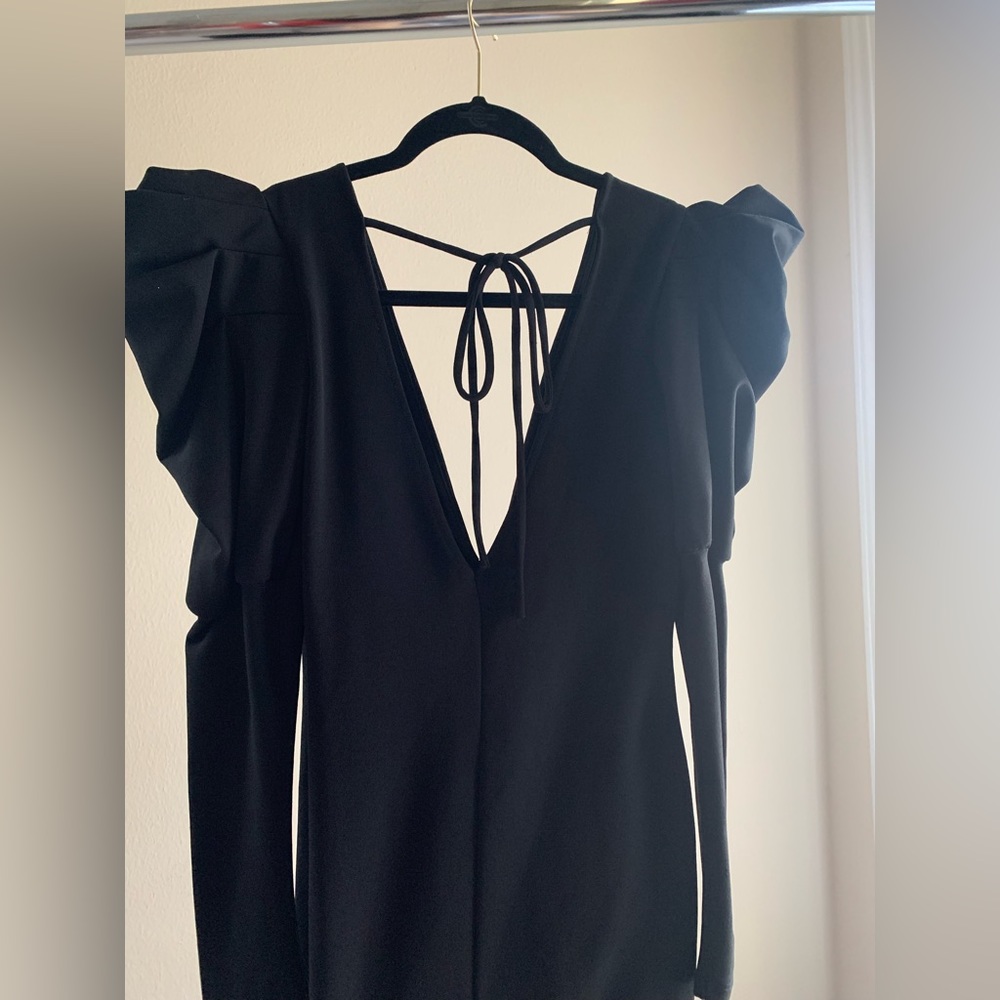 Puff Sleeve Black Mini Dress